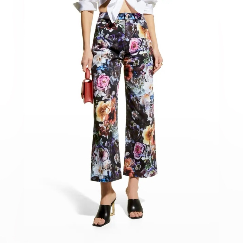 Adam Lippes Floral Print Straight Leg Cropped Pants